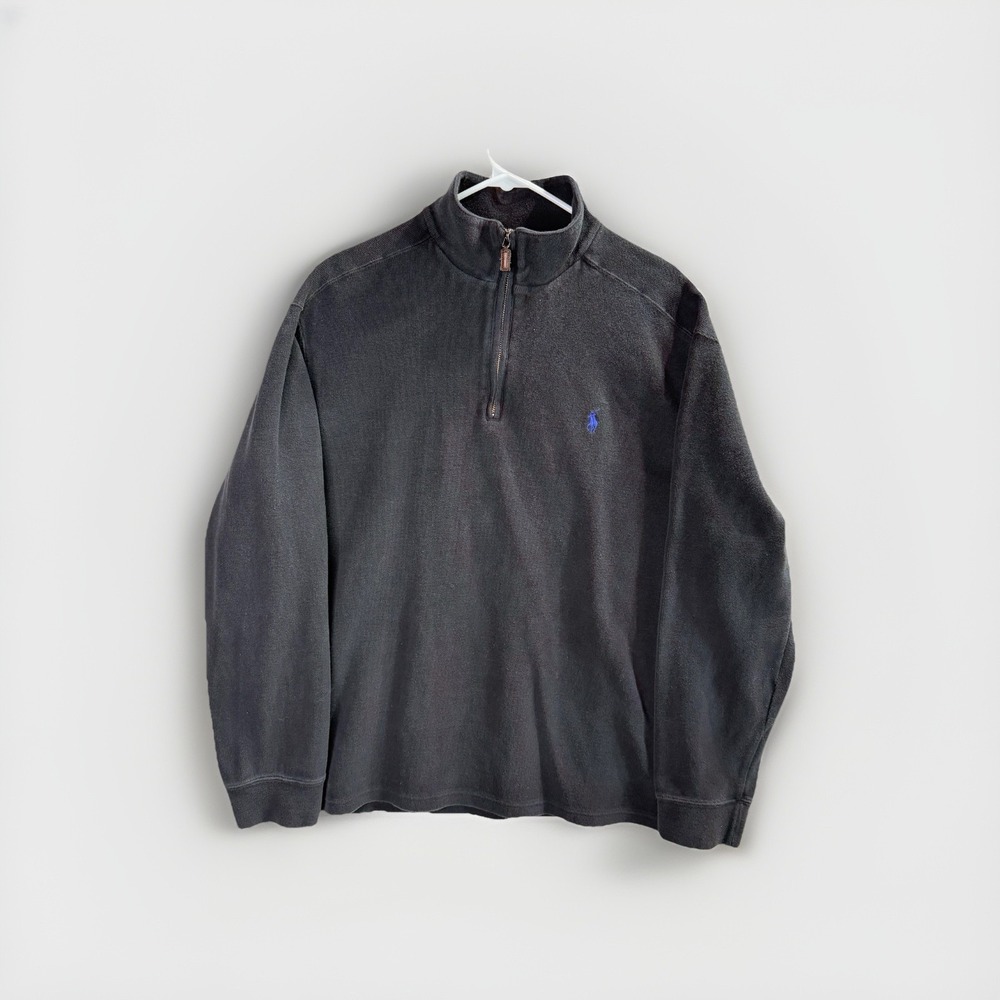 Polo Ralph Lauren 1/4 Zip Sweater Pullover Black Men's Size XL Cotton Embroidery